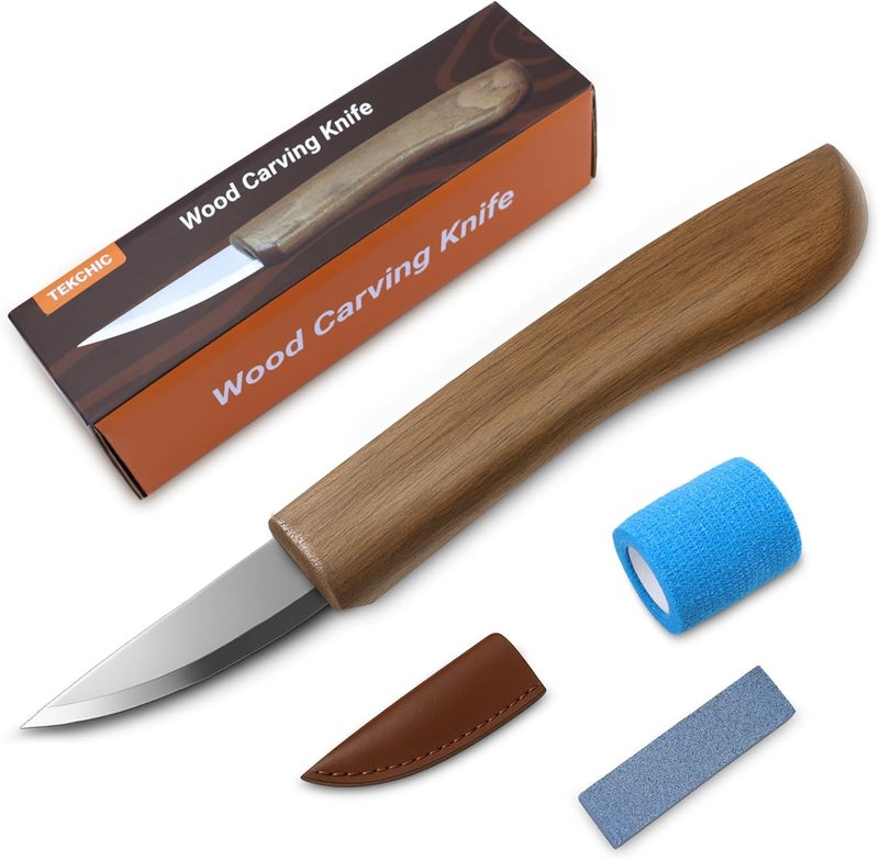 TEKCHIC Wood Carving Knife for Beginners - Whittling Knife with Leather Sheath for Adults, Professionals and Wood Carving Enthusiasts - Safety Woodworking Tools - Image 1